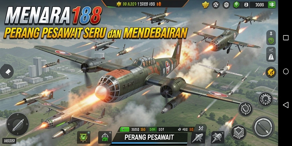 Tampilan antarmuka game Perang Pesawat MENARA188 yang mendebarkan.