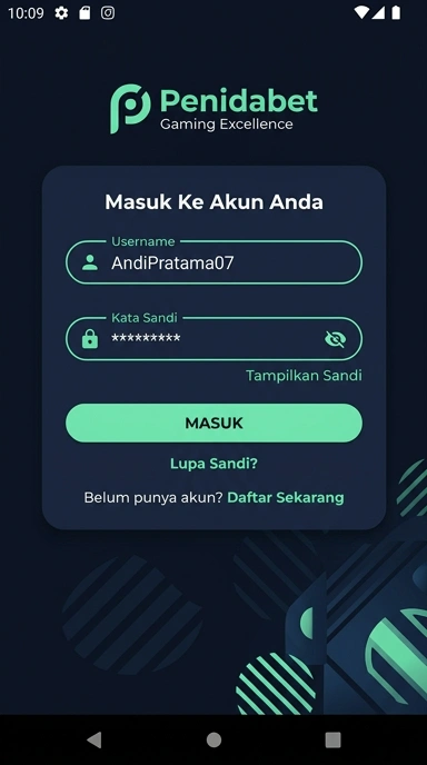 Tampilan halaman login penidabet